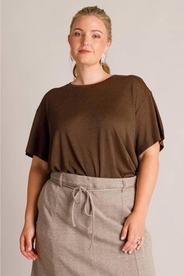 Yest Curve T-shirt met glitters Plus Size bruin