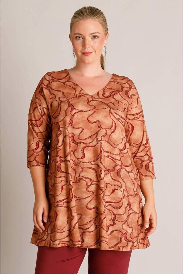 Yest Curve tuniek Plus Size met print oranje