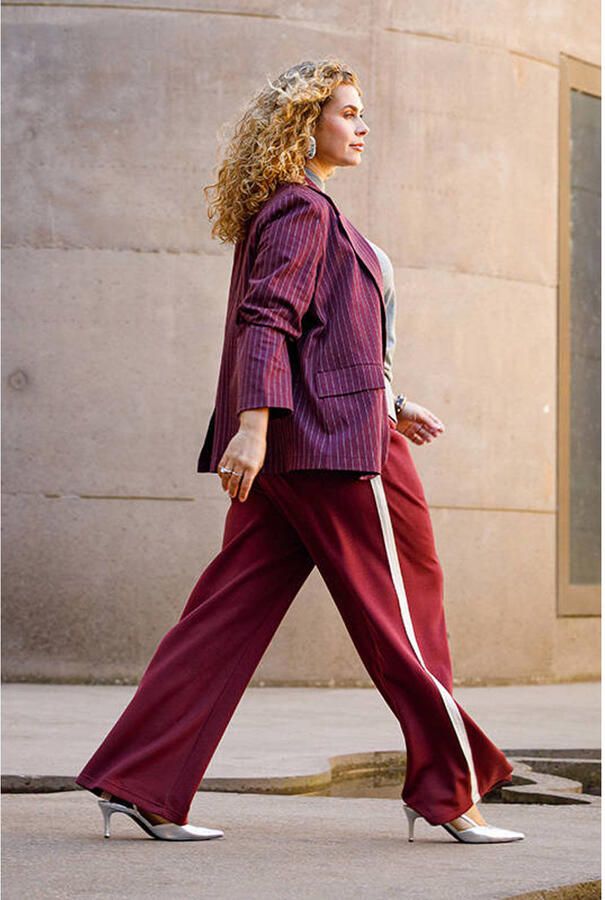 Yest Curve wide leg broek Plus Size donkerrood - Foto 2