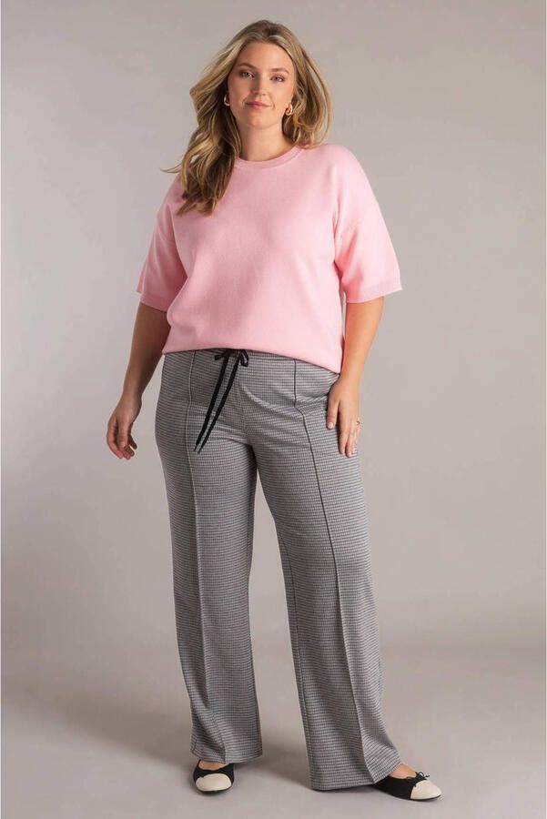 Yest Curve wide leg high waist geruite casual broek lichtgrijs - Foto 3