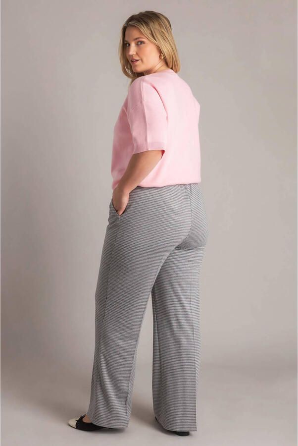 Yest Curve wide leg high waist geruite casual broek lichtgrijs - Foto 2