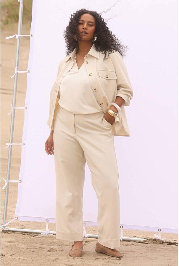 Yest Curve wide leg regular waist broek ecru - Foto 2