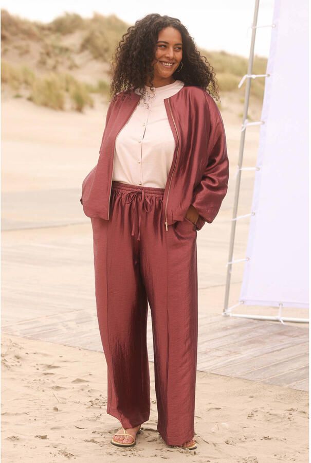 Yest Curve wide leg regular waist broek roodbruin