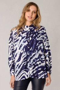 Yest loose fit blouse met batik print donkerblauw wit