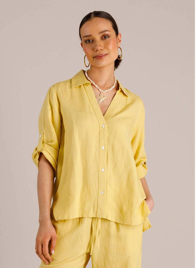 Yest blouse met linnen geel