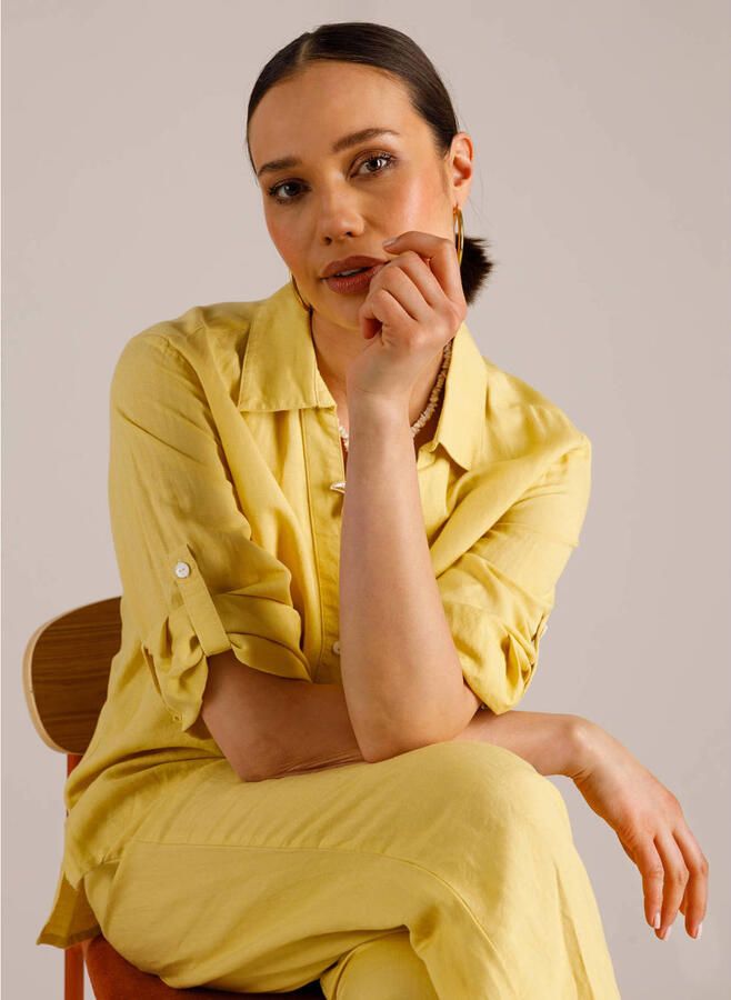 Yest blouse met linnen geel - Foto 3
