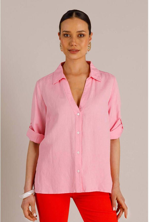 Yest blouse met linnen lichtroze