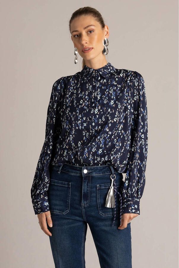 Yest blouse met print donkerblauw