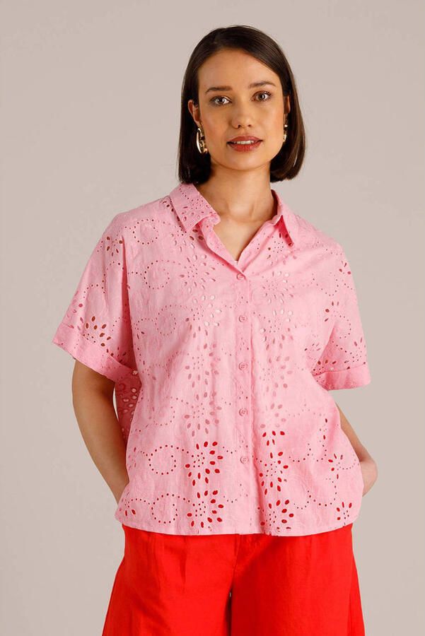 Yest gebloemde blouse broderie roze