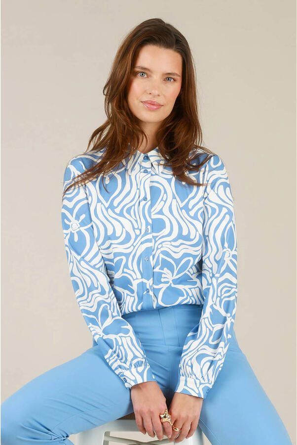 Yest gebloemde blouse travelstof blauw