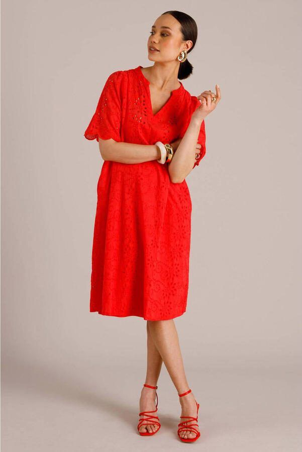 Yest gebloemde midi jurk broderie rood - Foto 3