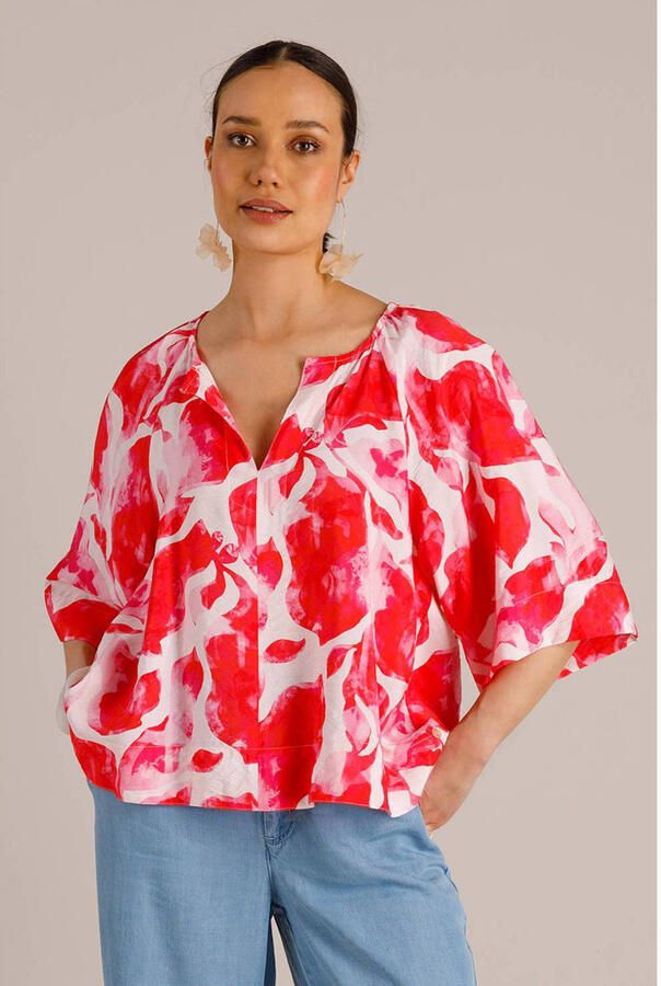 Yest gebloemde top rood