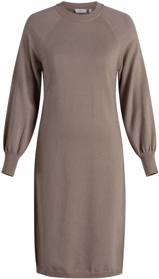 Yest gebreide midi jurk met ceintuur taupe - Foto 3