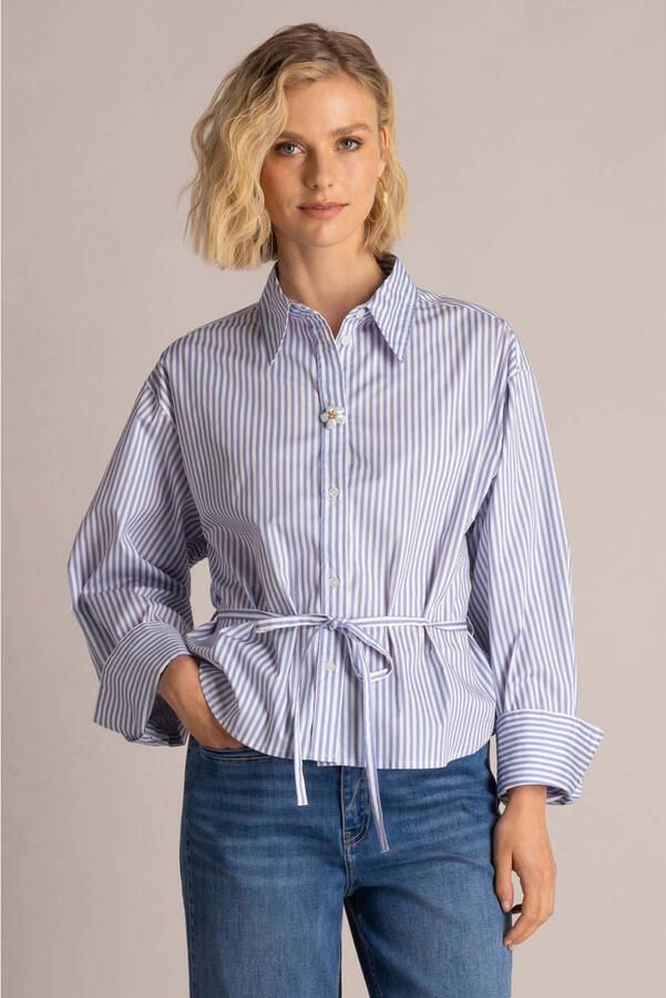 Yest gestreepte blouse met ceintuur blauw