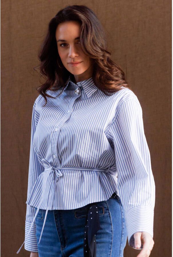 Yest gestreepte blouse met ceintuur blauw - Foto 2