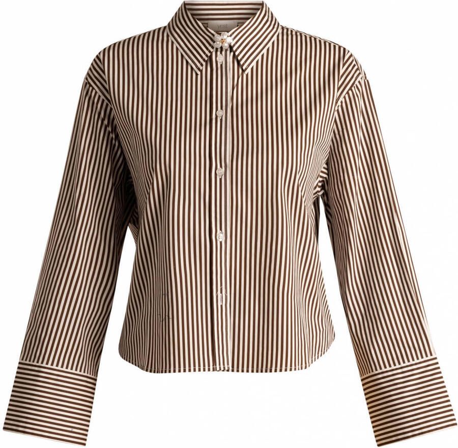 Yest gestreepte blouse met ceintuur bruin