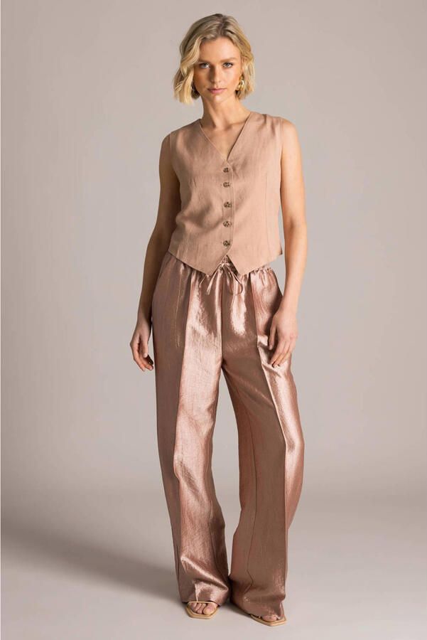 Yest gilet met linnen beige - Foto 2