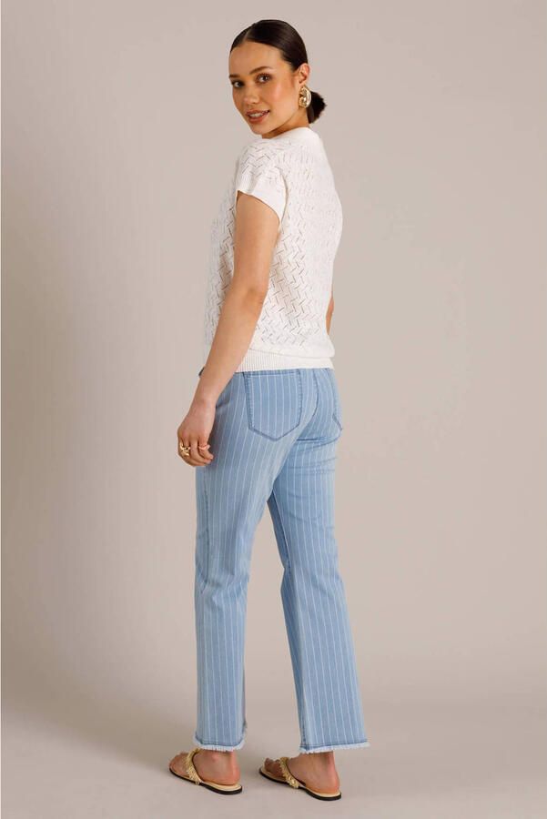 Yest high waist gestreepte bootcut jeans light blue denim - Foto 3