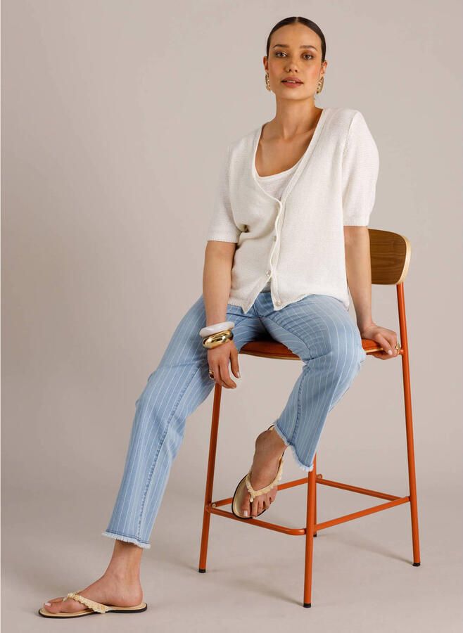 Yest high waist gestreepte bootcut jeans light blue denim - Foto 2