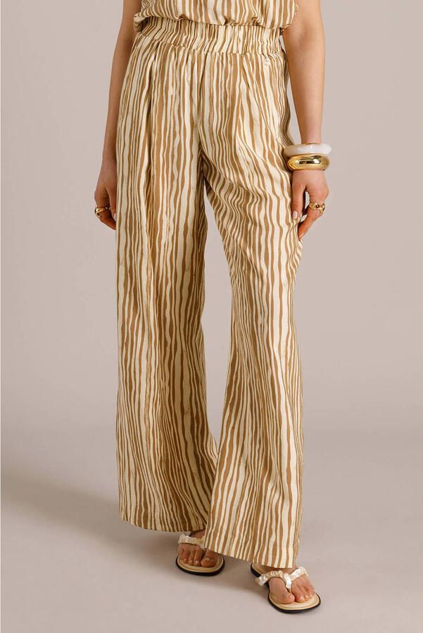 Yest high waist gestreepte broek taupe