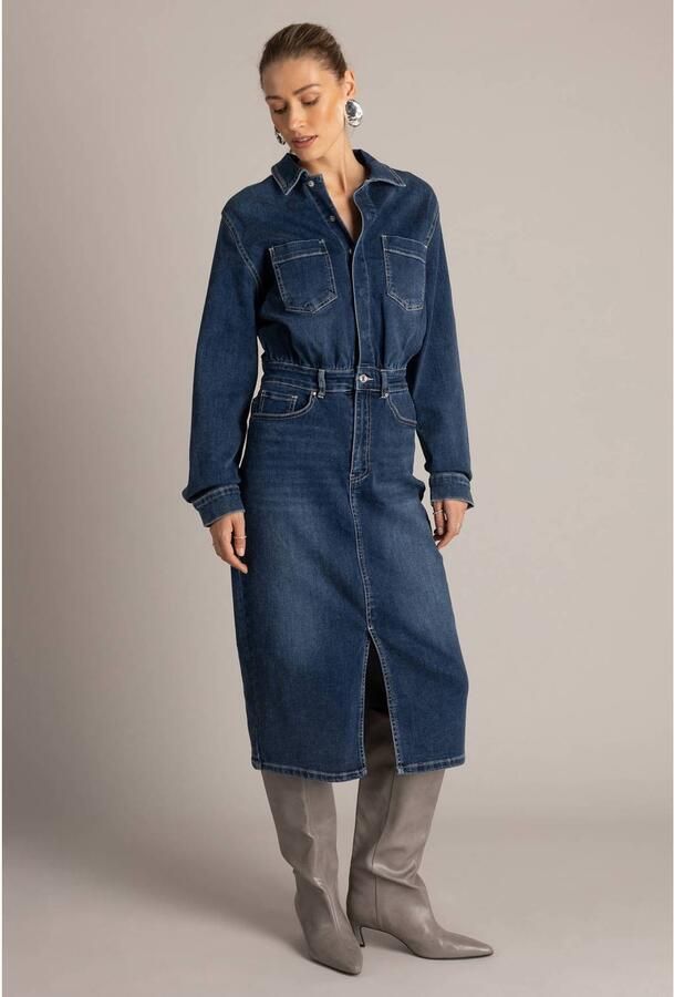 Yest midi spijkerjurk dark blue denim