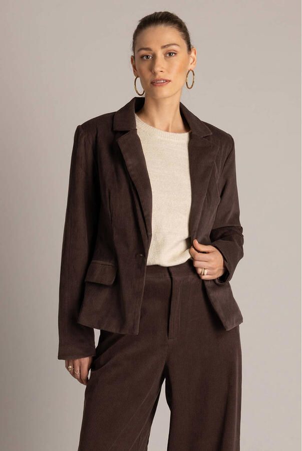Yest regular blazer met corduroy details bruin