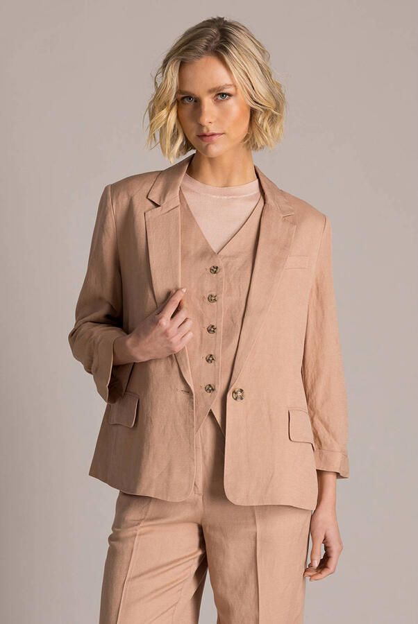 Yest regular blazer met linnen camel - Foto 3