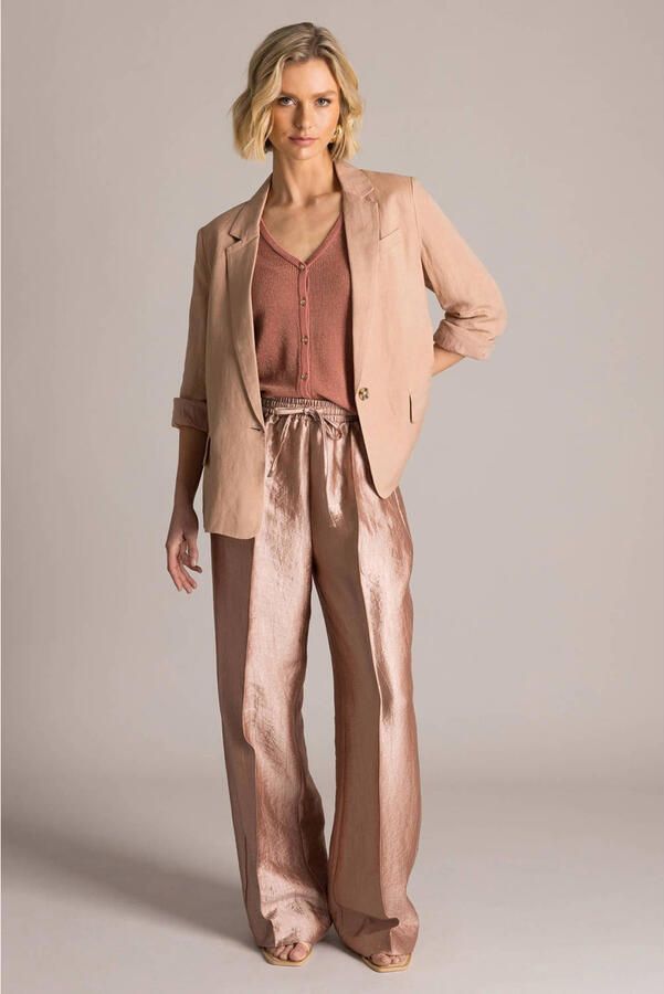Yest regular blazer met linnen camel