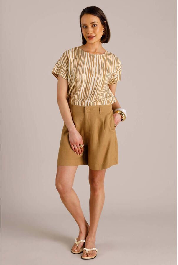 Yest regular waist casual short met linnen geel - Foto 2