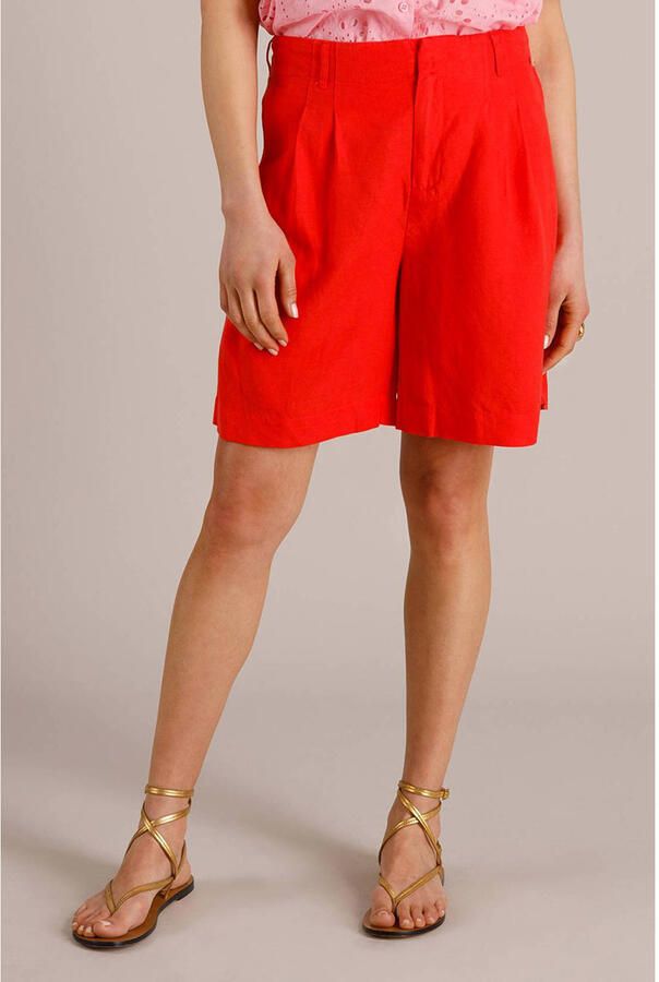 Yest regular waist casual short met linnen rood