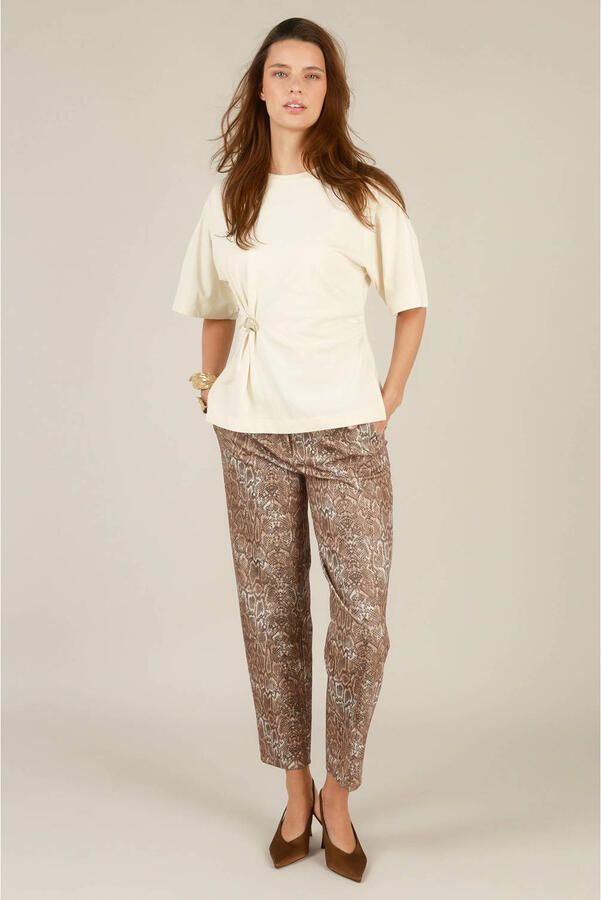 Yest slim regular waist cropped broek bruin - Foto 2