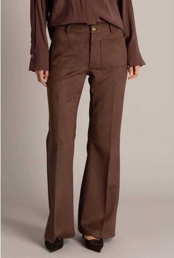 Yest suèdelook regular waist flared broek bruin