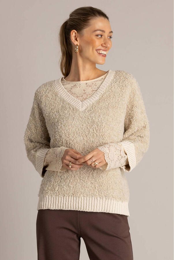 Yest teddy trui met wol beige