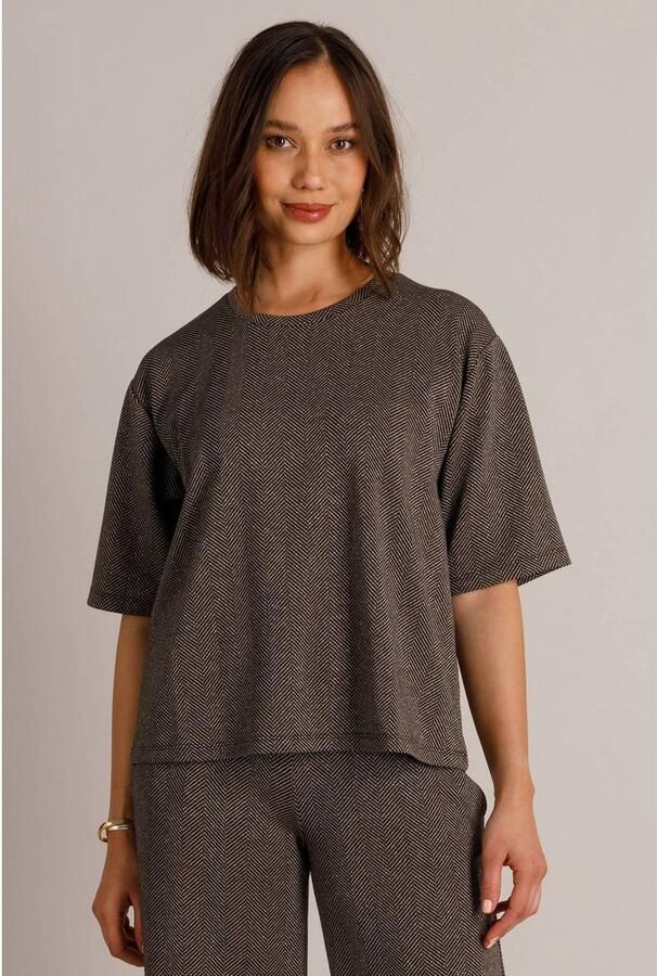 Yest top met glitters zwart taupe