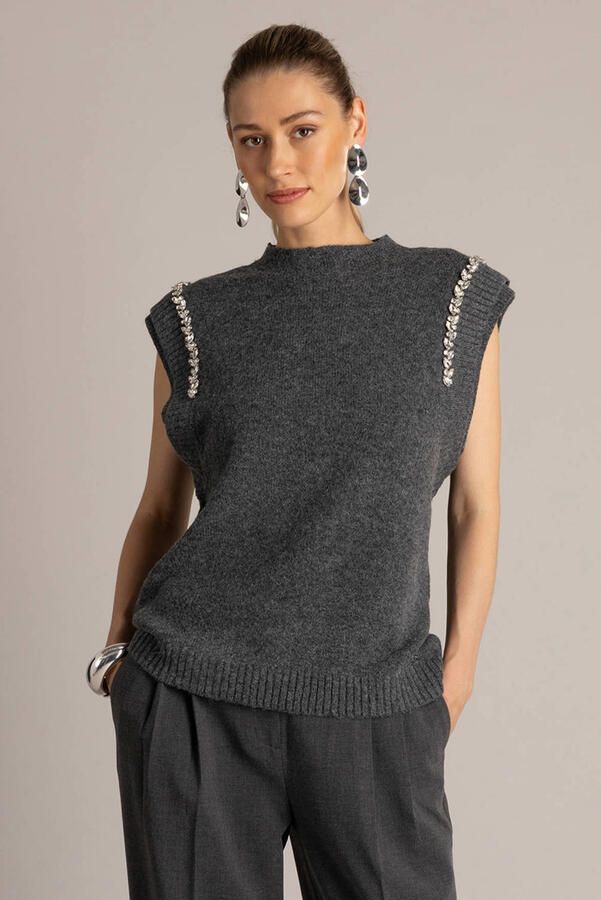 Yest top met strass-steentjes grijs