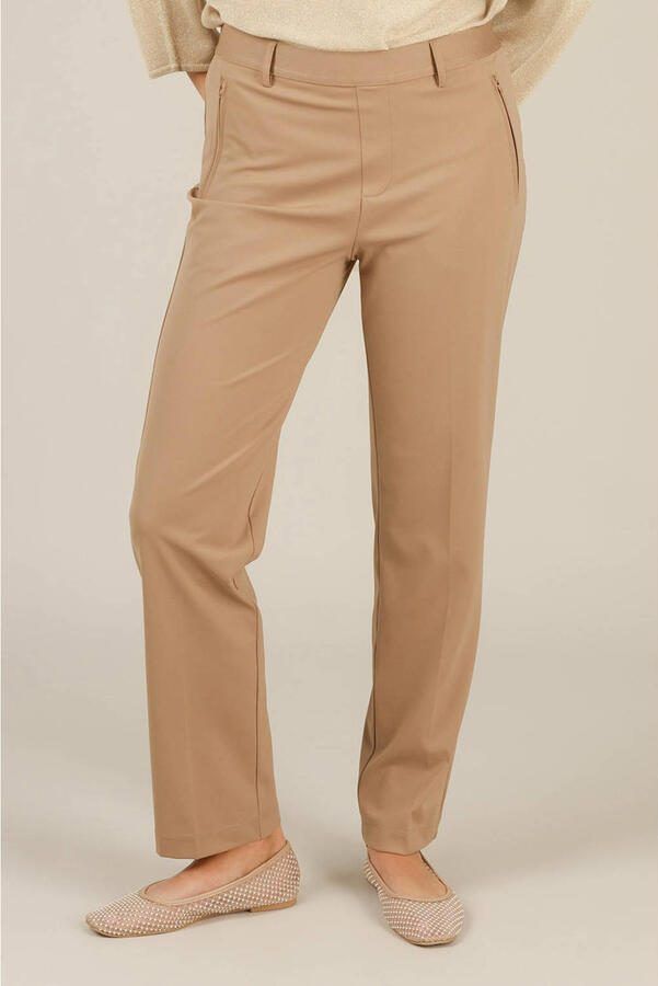 Yest travelstof pantalon lichtbruin