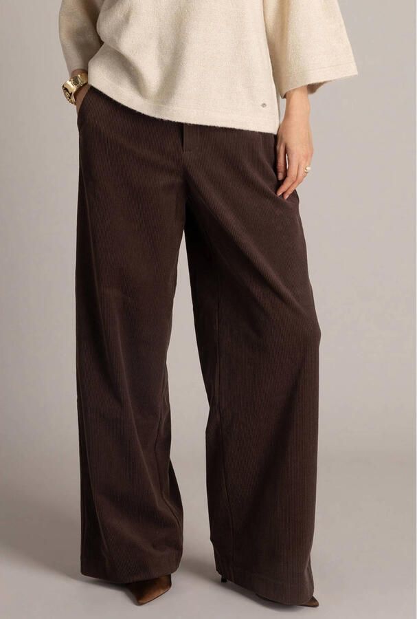 Yest wide leg broek met corduroy details bruin