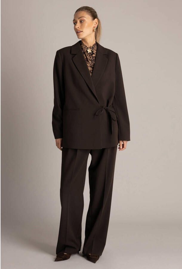 Yest wide leg broek met plooien bruin - Foto 1