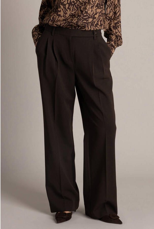 Yest wide leg broek met plooien bruin - Foto 2