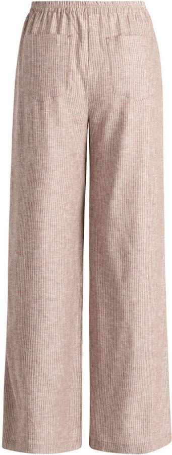 Yest wide leg high waist gestreepte broek met linnen beige - Foto 3