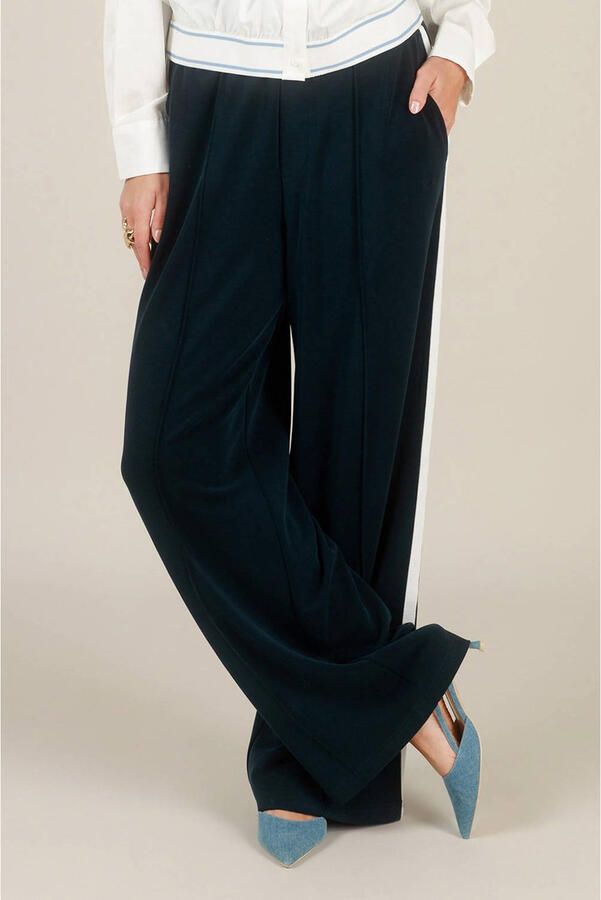 Yest wide leg high waist gestreepte casual broek marineblauw