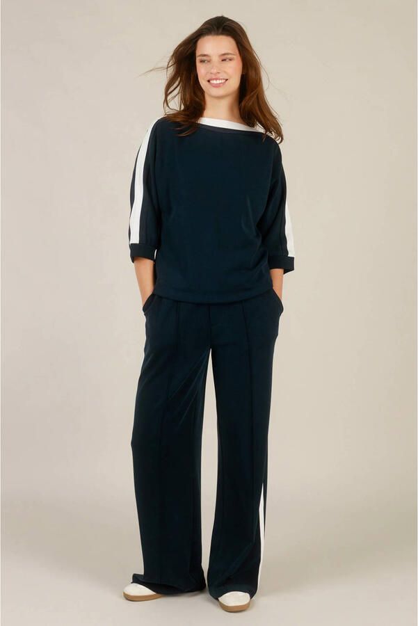 Yest wide leg high waist gestreepte casual broek marineblauw - Foto 3
