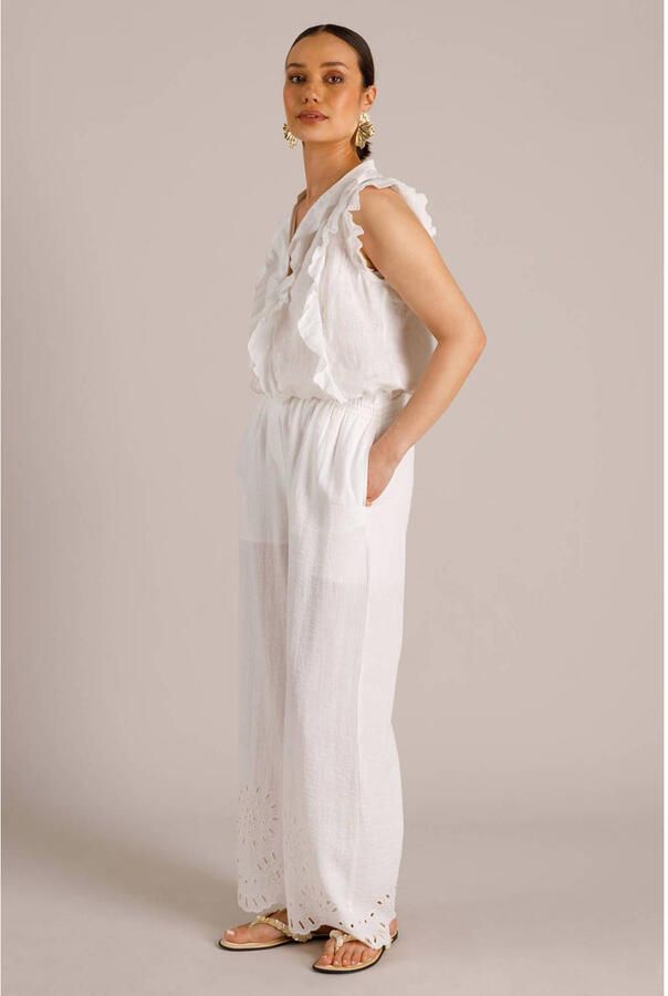 Yest wide leg regular waist broek broderie ecru - Foto 2