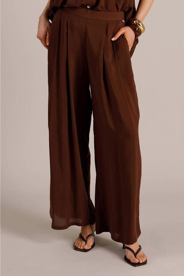 Yest wide leg regular waist broek bruin