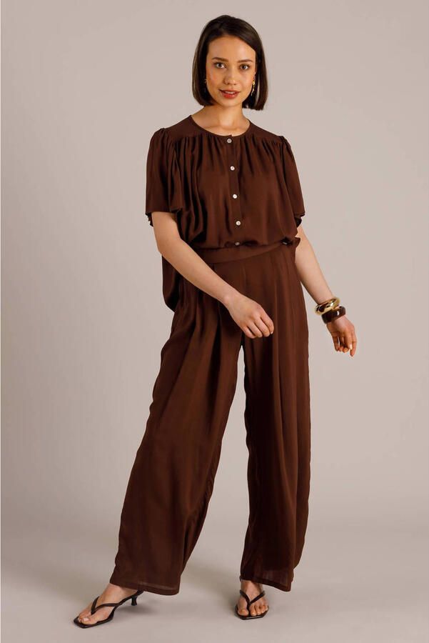 Yest wide leg regular waist broek bruin - Foto 2
