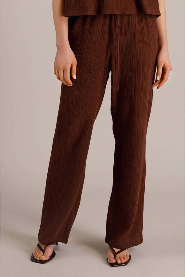 Yest wide leg regular waist broek bruin