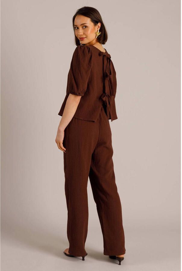 Yest wide leg regular waist broek bruin - Foto 2