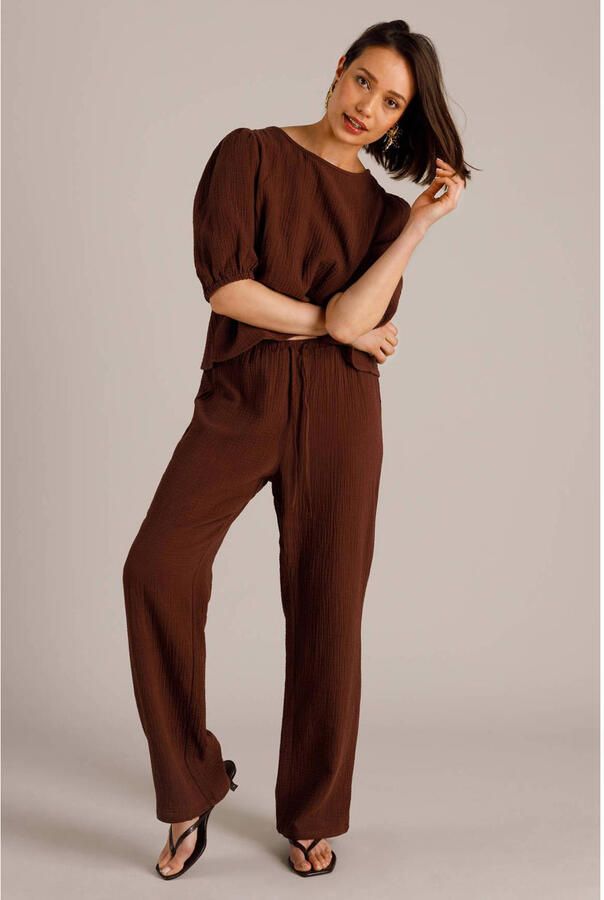 Yest wide leg regular waist broek bruin - Foto 3
