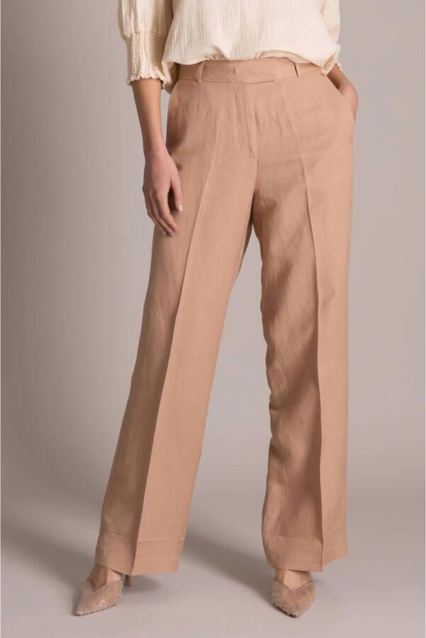 Yest wide leg regular waist broek met linnen beige