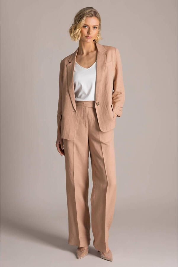 Yest wide leg regular waist broek met linnen beige - Foto 2